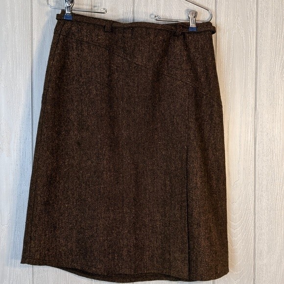 Good Clothes Brown Midi Pencil Skirt Matching Belt SZ 6 Dark Academia EUC - Picture 1 of 7
